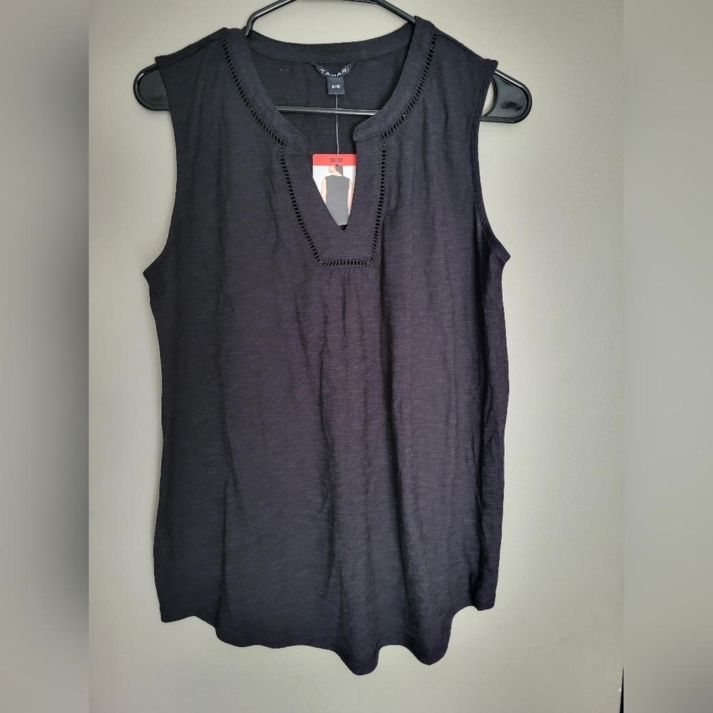 NEW Tahari Black V Neck Tank Top, Size Medium